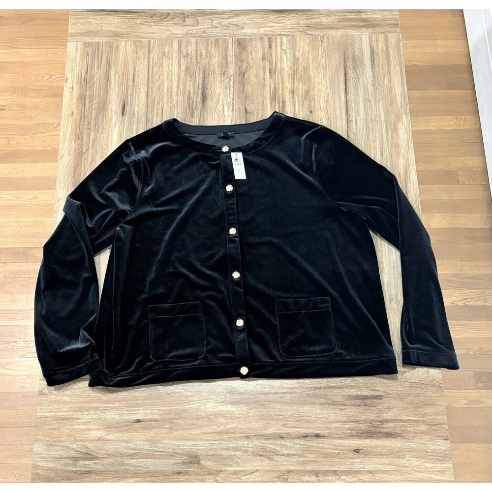 NWT Talbots Black Velvet Cardigan Velour Sweater Gold Tone Buttons Size XL